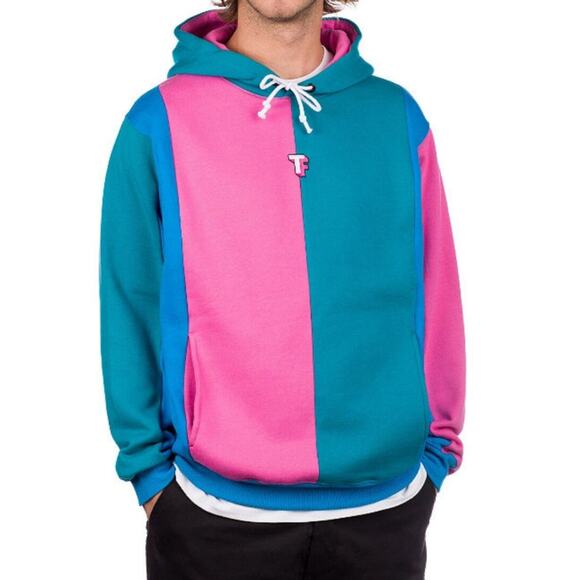 Teddy Fresh Love Color Block Pink Teal Blue Fleece Hoodie